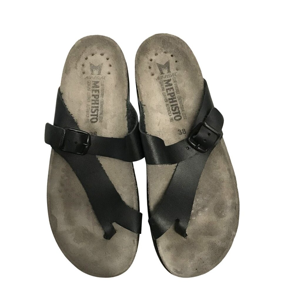 Mephisto Helen Womens  7.5-8 /38 Black Leather Cork Footbed Sandals